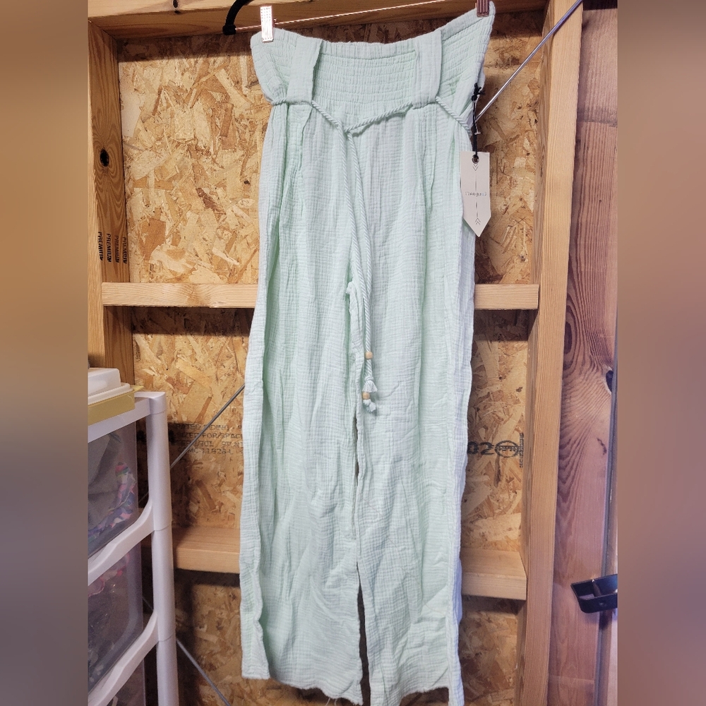 Ban Jara NWT Mint Green Women's Pants Seersucker‎ Size Large Raw Hem